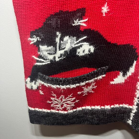 VTG 90s Susan Bristol Vest Sweater Angora Zip Cat Embroidered Christmas Ugly XL - Picture 3 of 9
